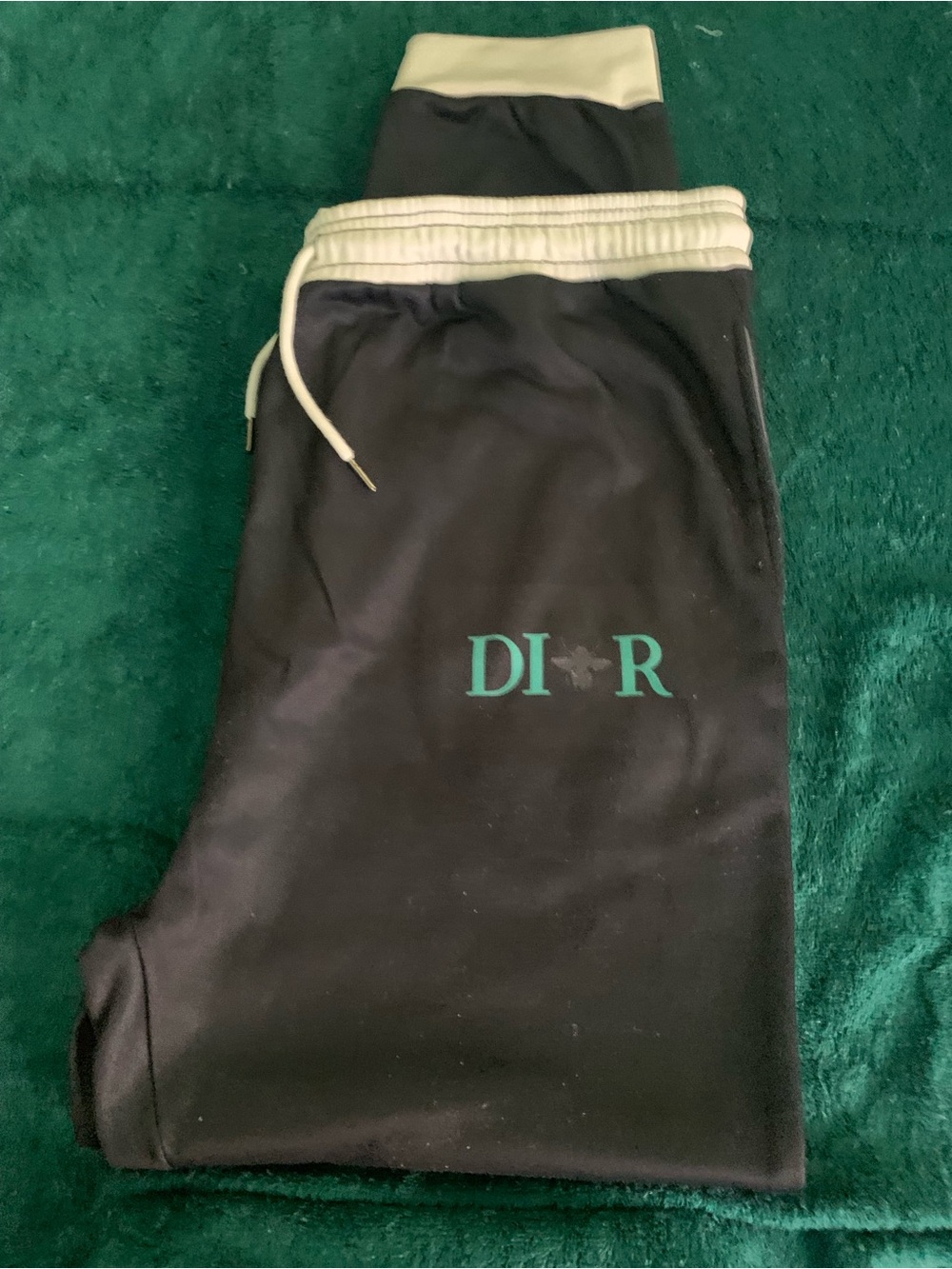 Dior Black Sweatpants with Cream Waistband and Teal Logo